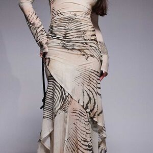 ASOS Cream and Black Long Sleeve Dress